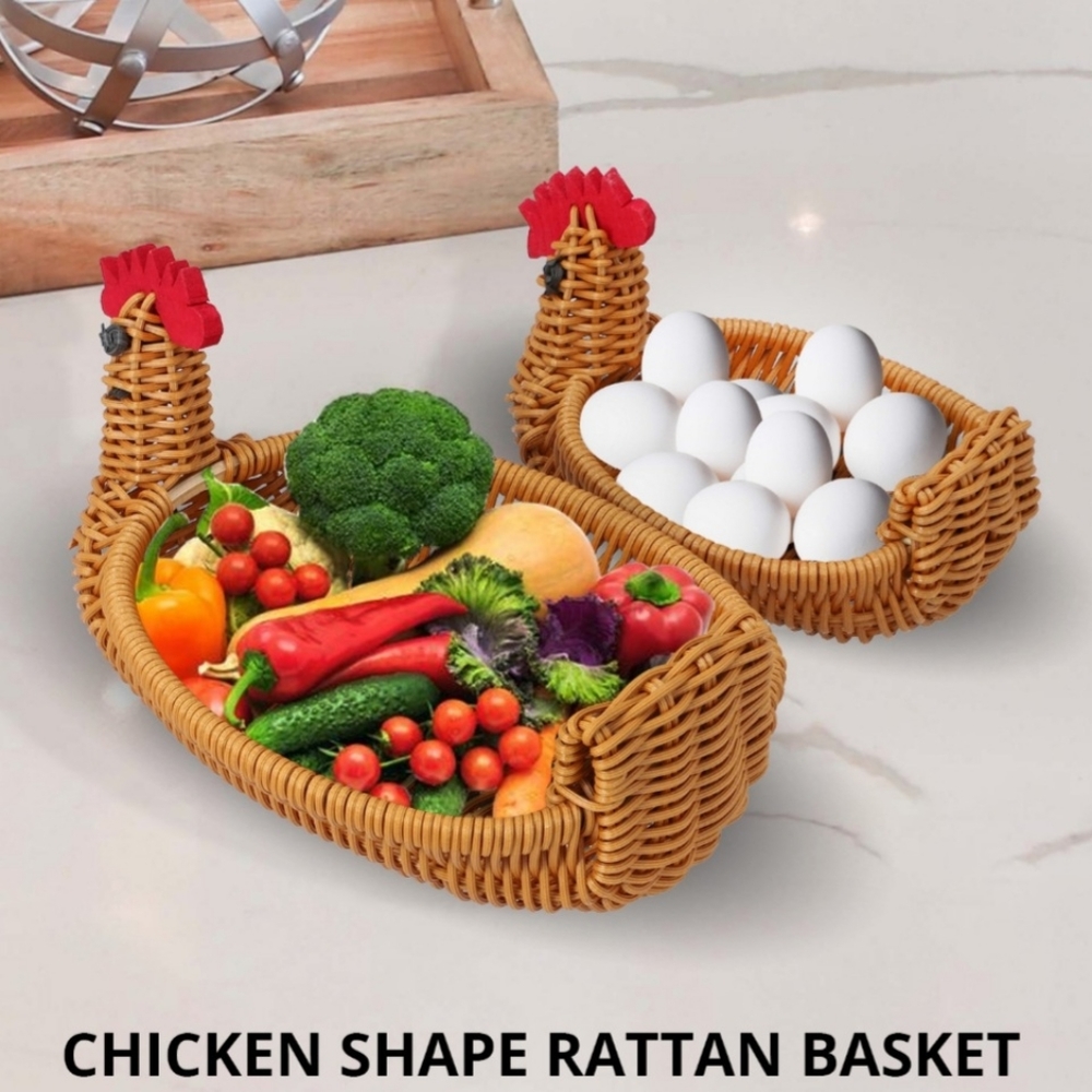 Chicken 🐓 Shaped Rattan Woven Baskets Bundle of 2